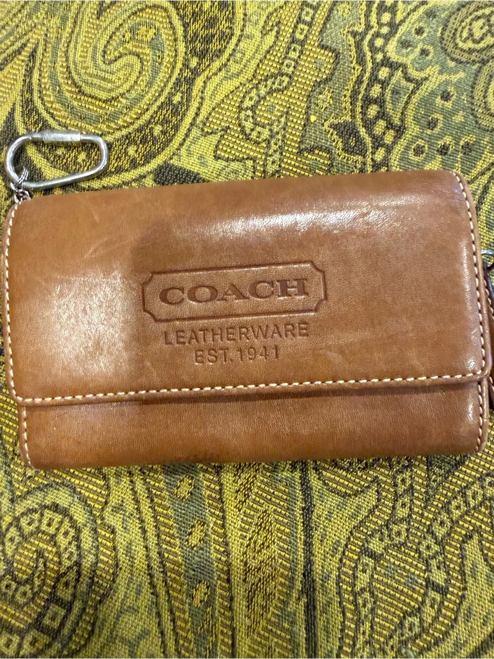 COACH Brown Leather Key & Card Holder with Embossed Logo Vintage